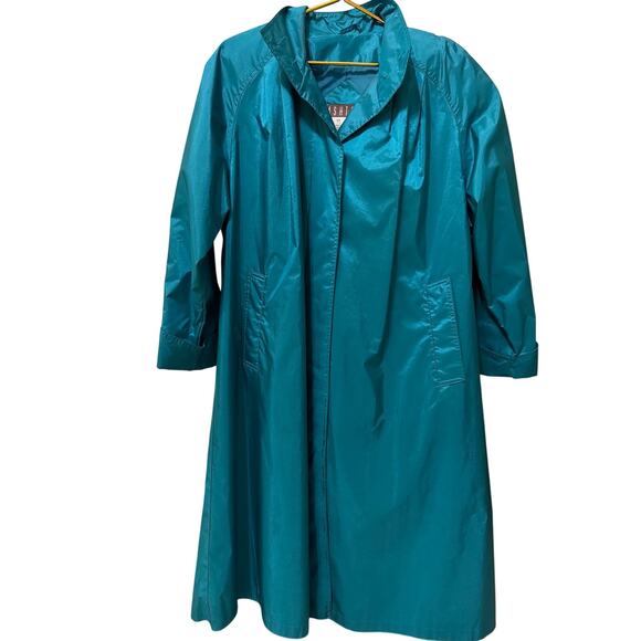 Vintage 80s Jewel Teal Trench Coat Rain Jacket Women's Size 6 Ashton Cove Rare - Picture 1 of 6